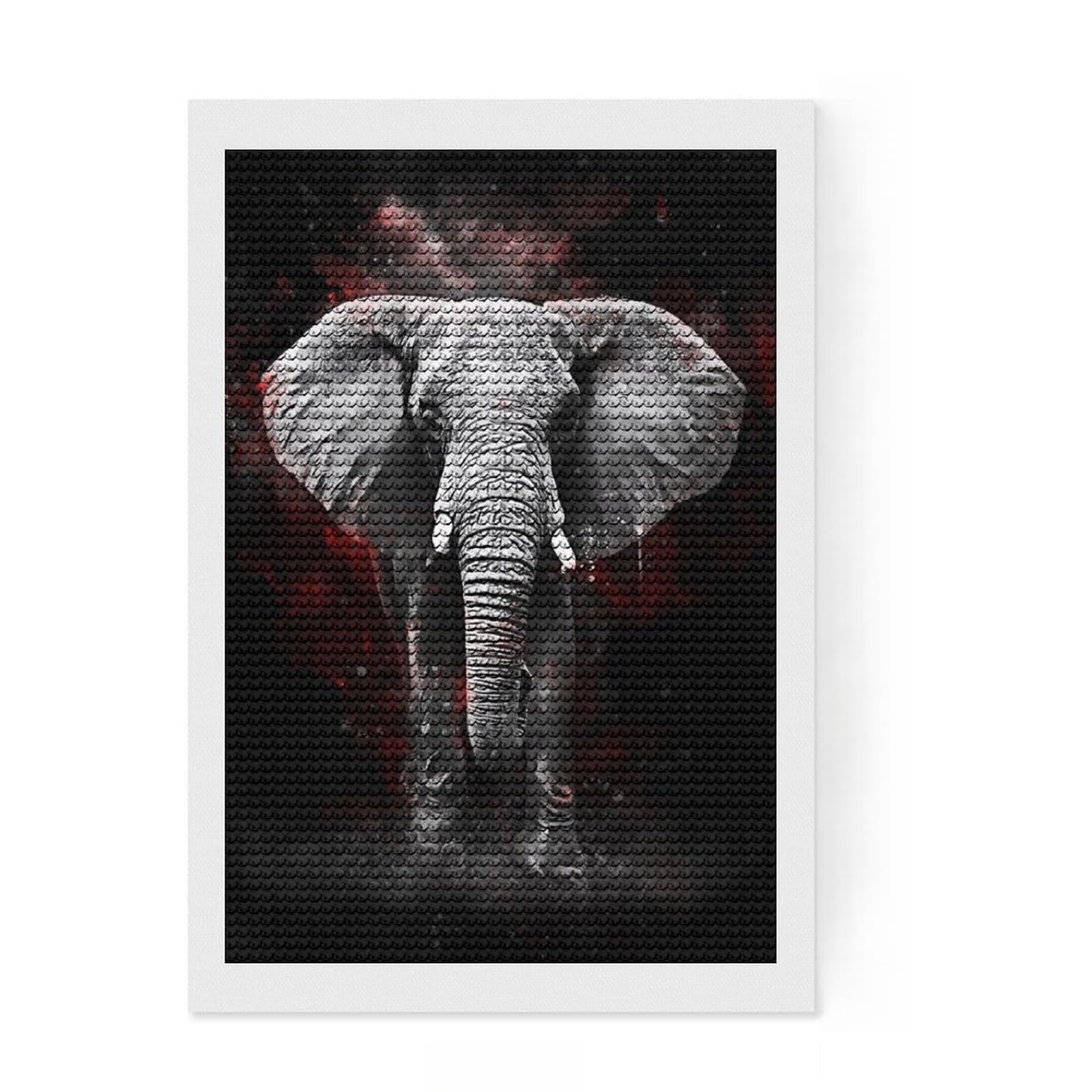Junmoney Elephant Diamond Painting Set 8"x12", with Tool Kit, Office Decor, Creative Hobby, Fun Craft Activity, Winter Craft