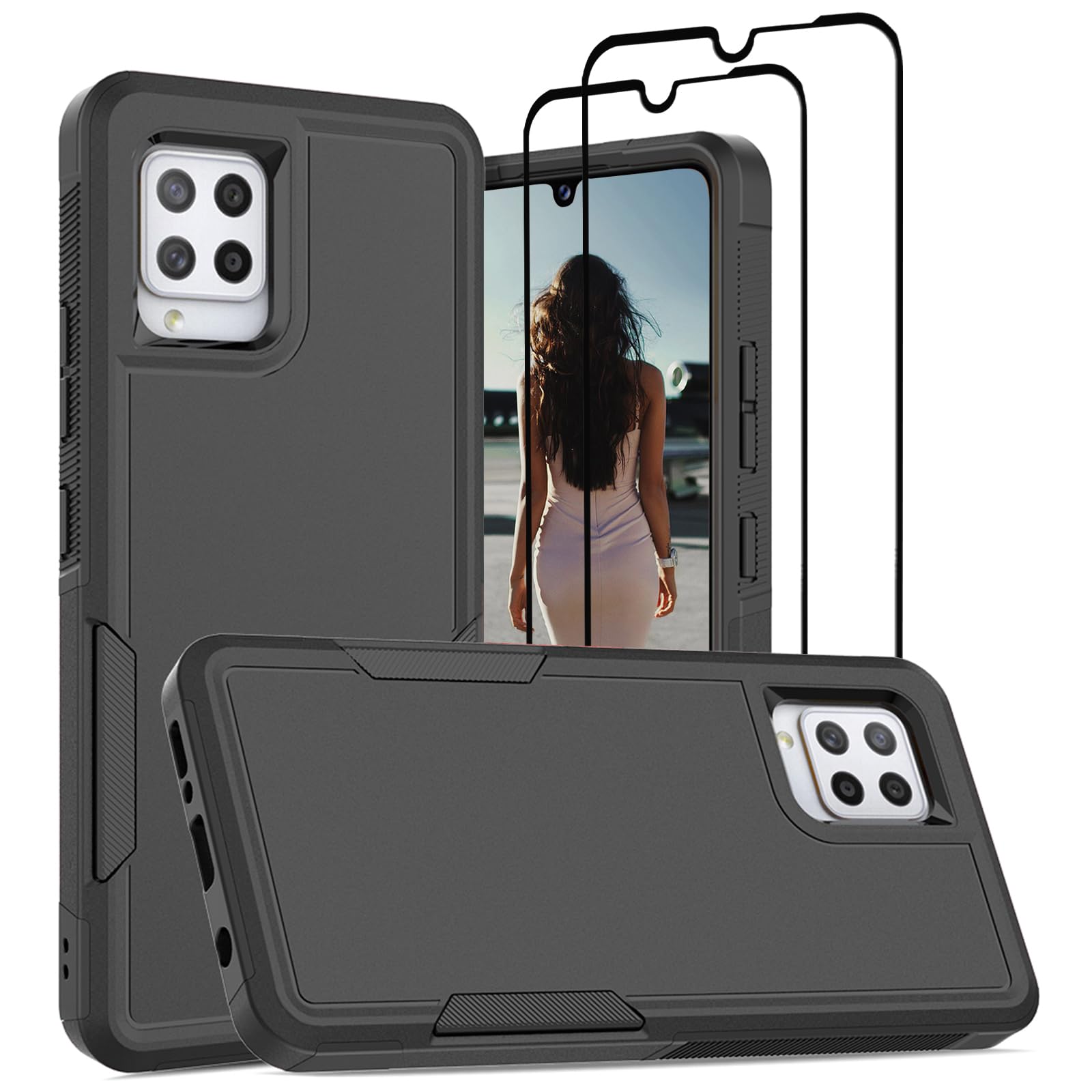 Jeylly for Samsung Galaxy A42 5G Case with [2 Pack] Tempered Glass Screen Protector, Heavy Duty Shockproof Protection Drop Proof Durable Cover for