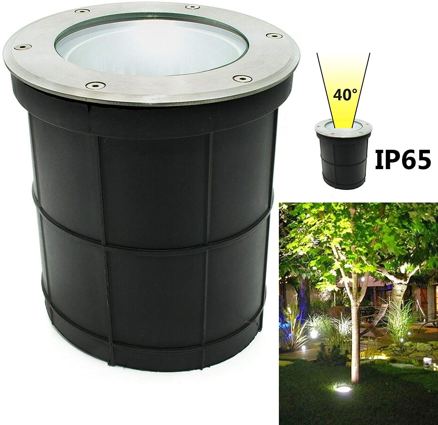 Spot piétinable encastrable sol lampe LED E27 PAR30 12 W lumière ciblée SPOT 40° jardin IP65 trou 165 mm éclairage extérieur arbres plantes piliers (lumière 4000 K)