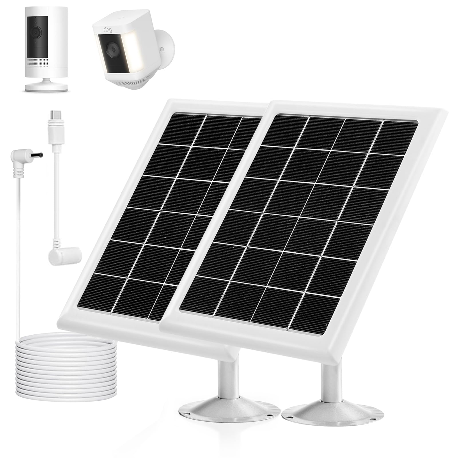 Ring – Cargador de panel solar, compatible con Stick Up Cam, Spotlight Cam, TypeC y Ring Barrel DC Plug, 6W5V (paquete de 2)