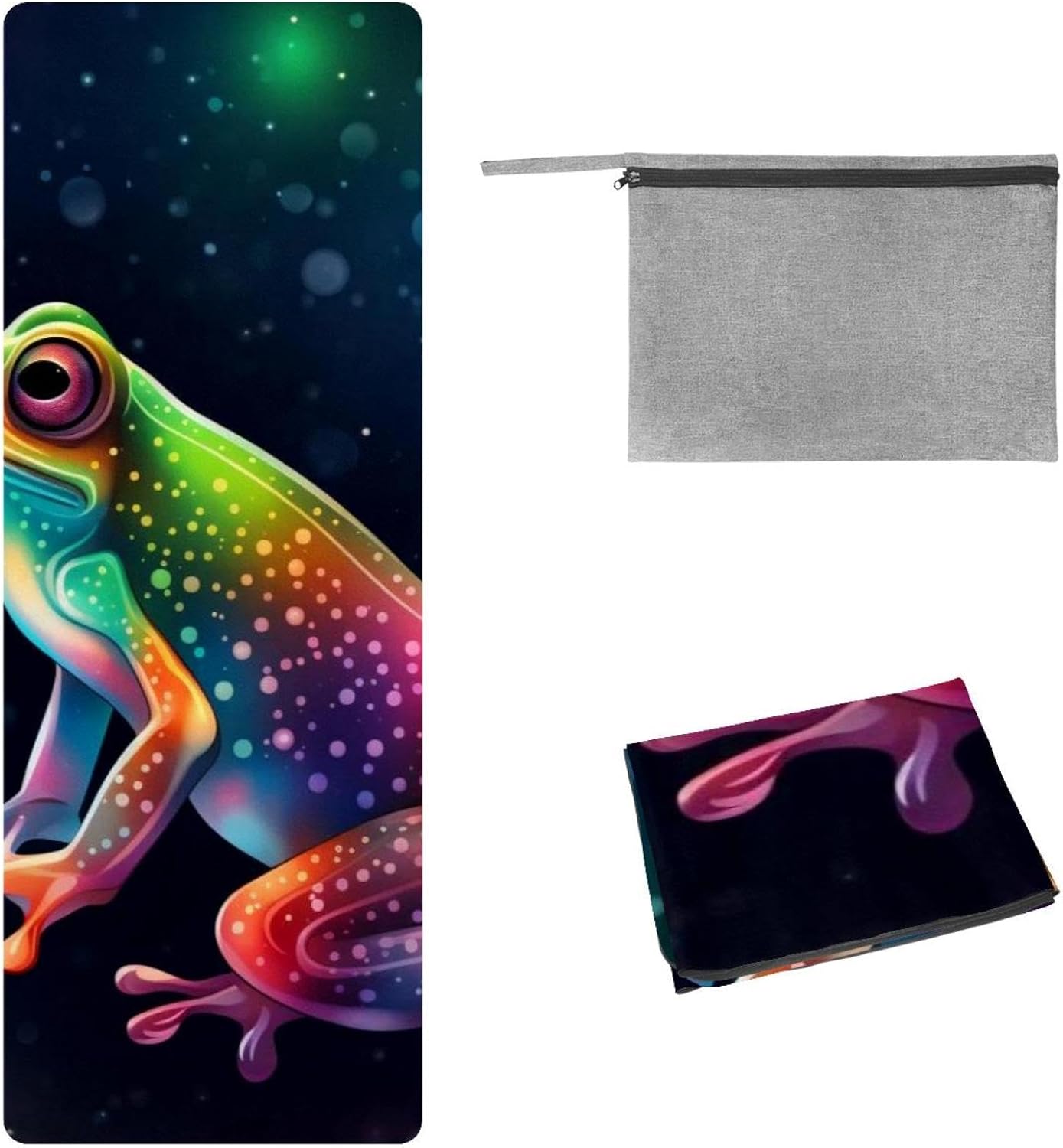 Yoga Towel, Galaxy Frog Pattern Non Slip Sweat Absorbent Hot Yoga Mat Towel for Hot Yoga, Pilates and Fitness - 72.8" x 26.8"