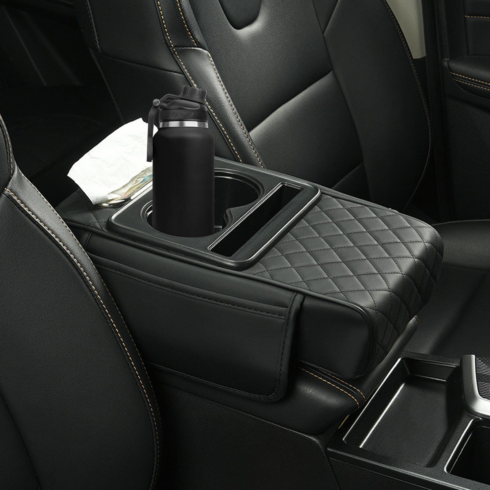 Coussin d'accoudoir de voiture, coussin d'accoudoir de voiture avec porte-gobelet, coussin d'accoudoir pour console centrale de voiture, organiseur d'accoudoir de voiture, rehausseur d'accoudoir de