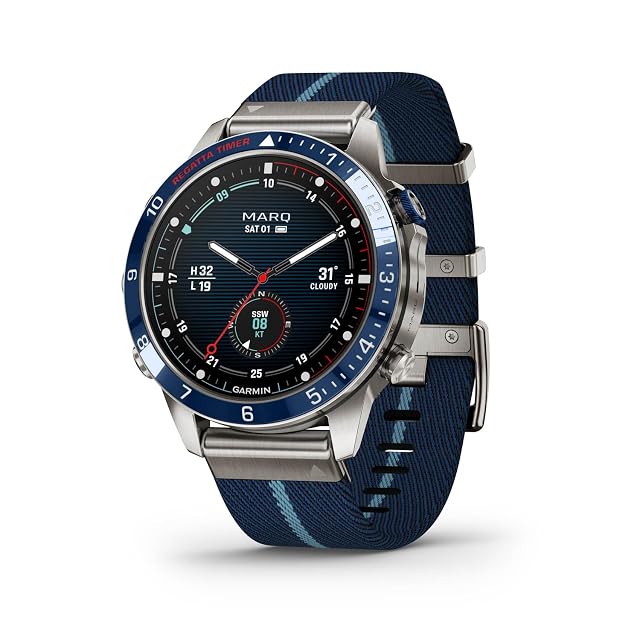 Garmin MARQ Captain Gen 2 Modern Tool Smartwatch Titanium Case with Premium Nylon Strap Black Silicone Band Sapphire