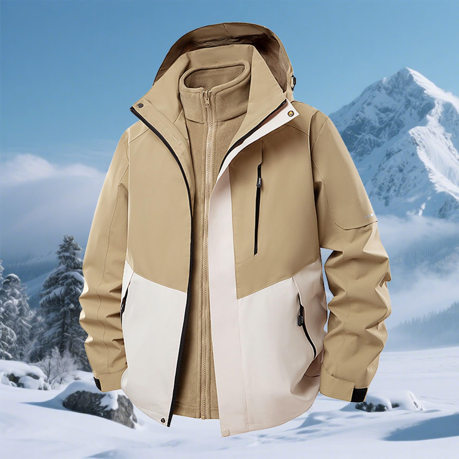 Mrat Chaqueta impermeable para hombre con forro polar 3 en 1, resistente al viento, capucha desmontable, múltiples bolsillos, táctica, suave, cálida, invierno, caminar, montaña, senderismo, escalada