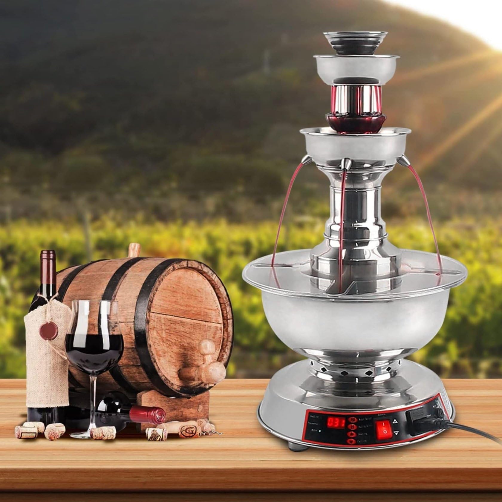 Distributore elettrico per bevande a 3 livelli in acciaio inox, per matrimoni, feste di compleanno ed eventi, ideale per servire vino e bevande