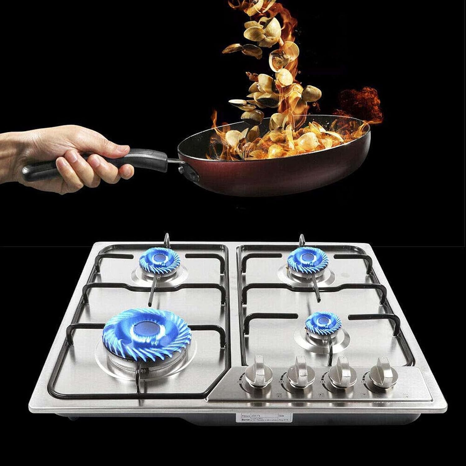 Gas Cooktop 4 Burners Gas Stove Gas Hob Stovetop Stainless Steel Cooktop 4 Sealed Burners Cast Built-In Gas Stove for Home Restaurant Kitchen Range Ignition Camping Outdoor natural gas (natural gas)