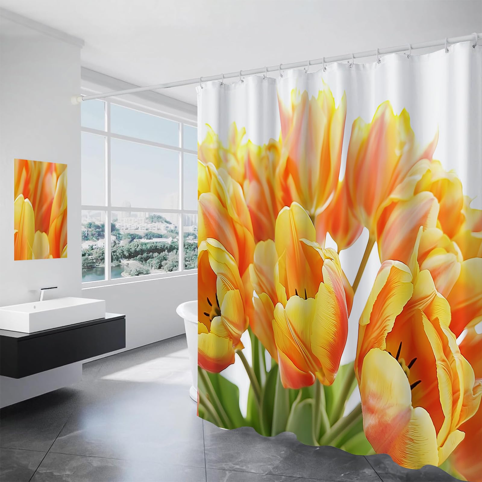 Rideau de douche anti-moisissure 180x180 cm lavable avec anneaux