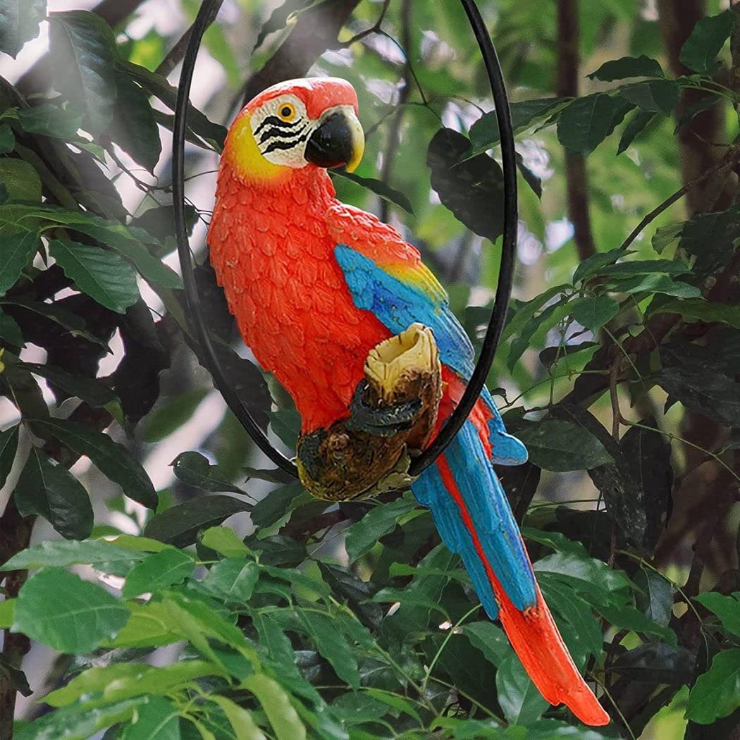 Estatua de pájaros Colgantes Innovador Anillo de Hierro Loro Estatua de jardín de esculturas Adorno Estatua de Resina al Aire Libre Loro Colgante artesanía Creative decoración del hogar