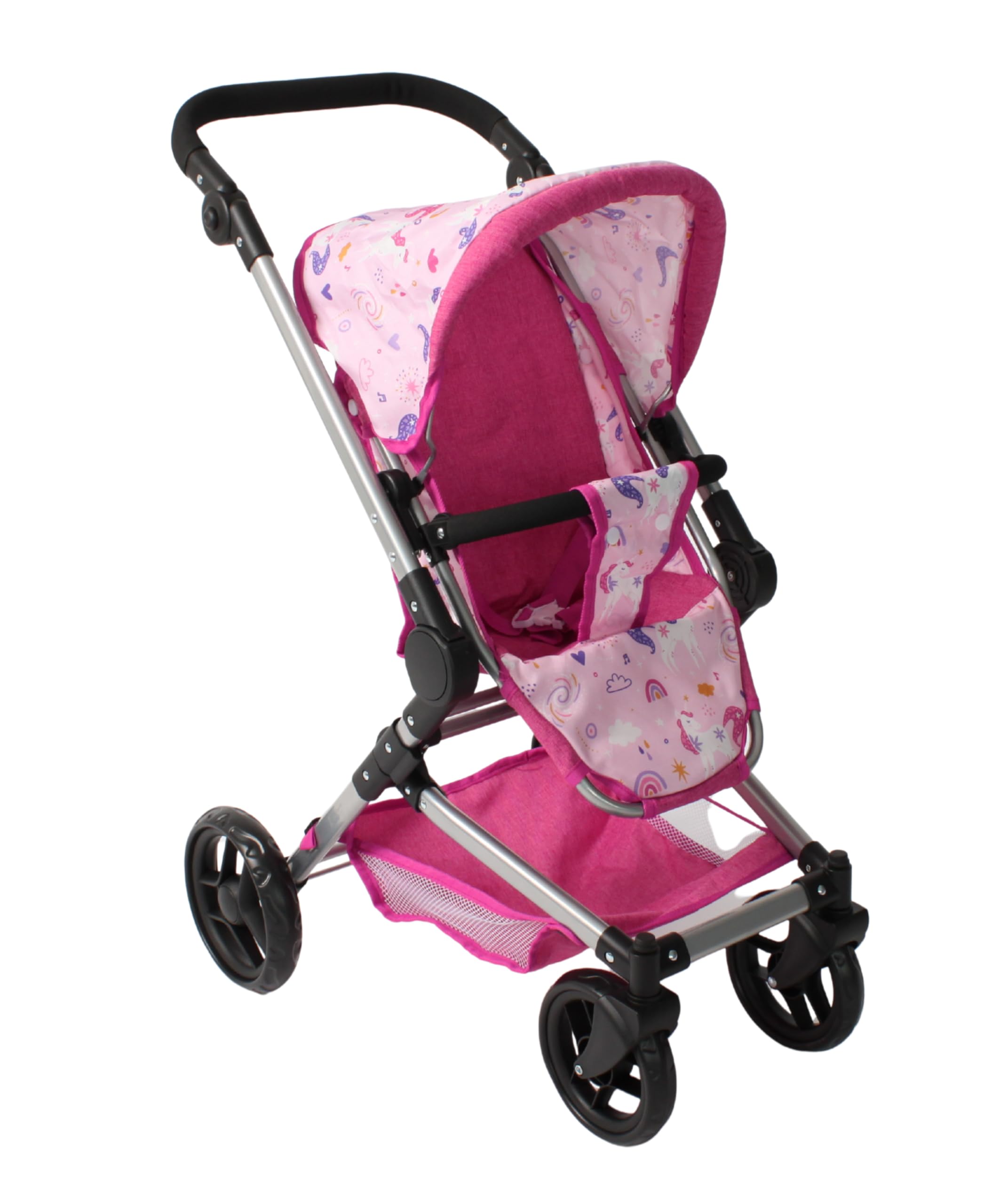 Bayer Chic 2000 - Passeggino per bambole Fides, set di passeggino 3 in 1 composto da navicella, seggiolino sportivo e seggiolino auto, unicorno, rosa