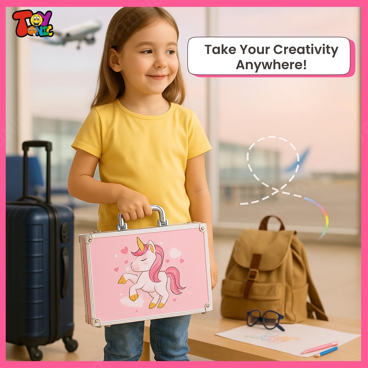 TOYTONIC 145 Pieces Art Set for Kids | Drawing & Colouring Kit with Oil Pastels, Watercolors, Color Pencils & Sketch Pens in Carry Case (Unicorn Theme) 3