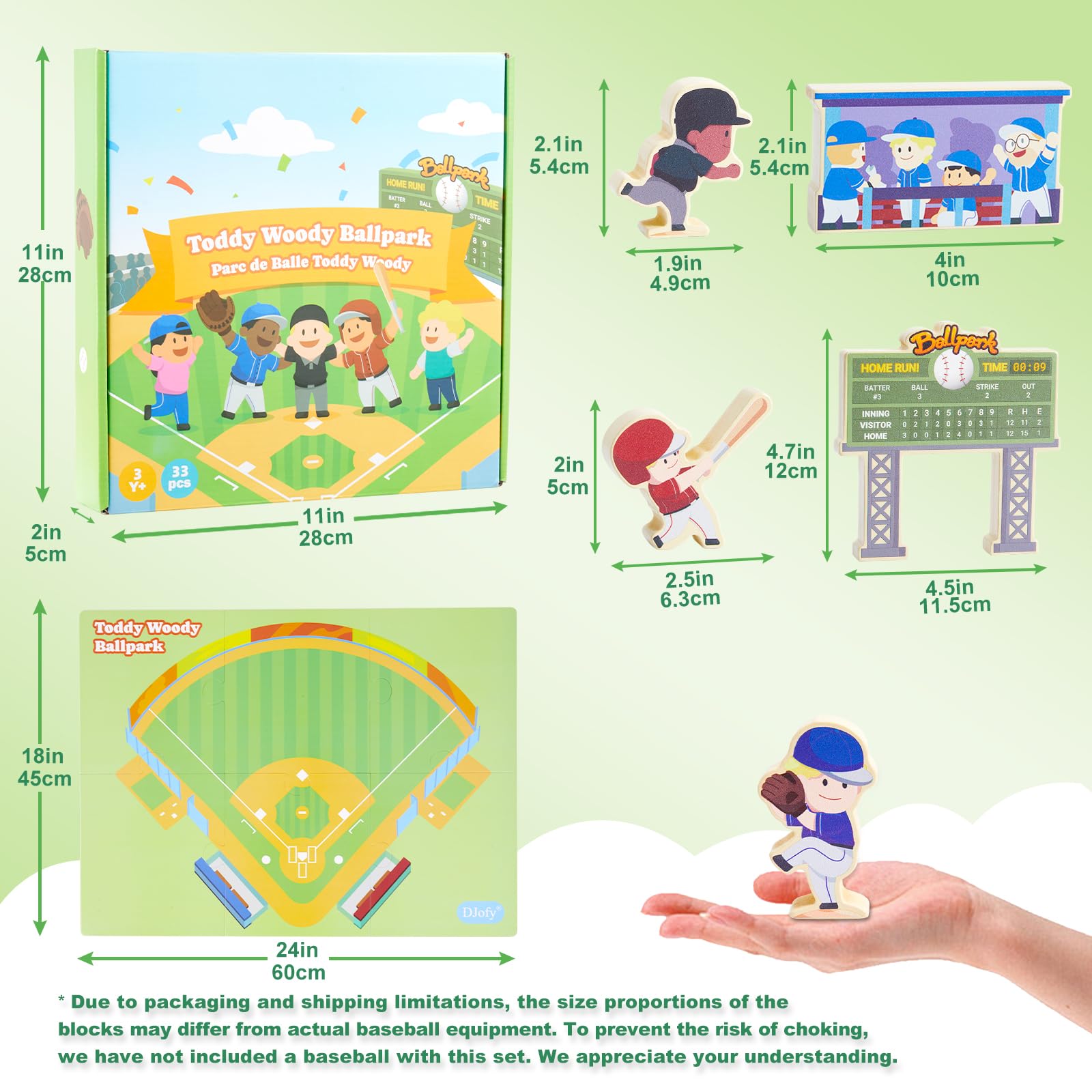 Amazon.co.jp: DJofy 野球ブロック おもちゃプレイセット 木製野球