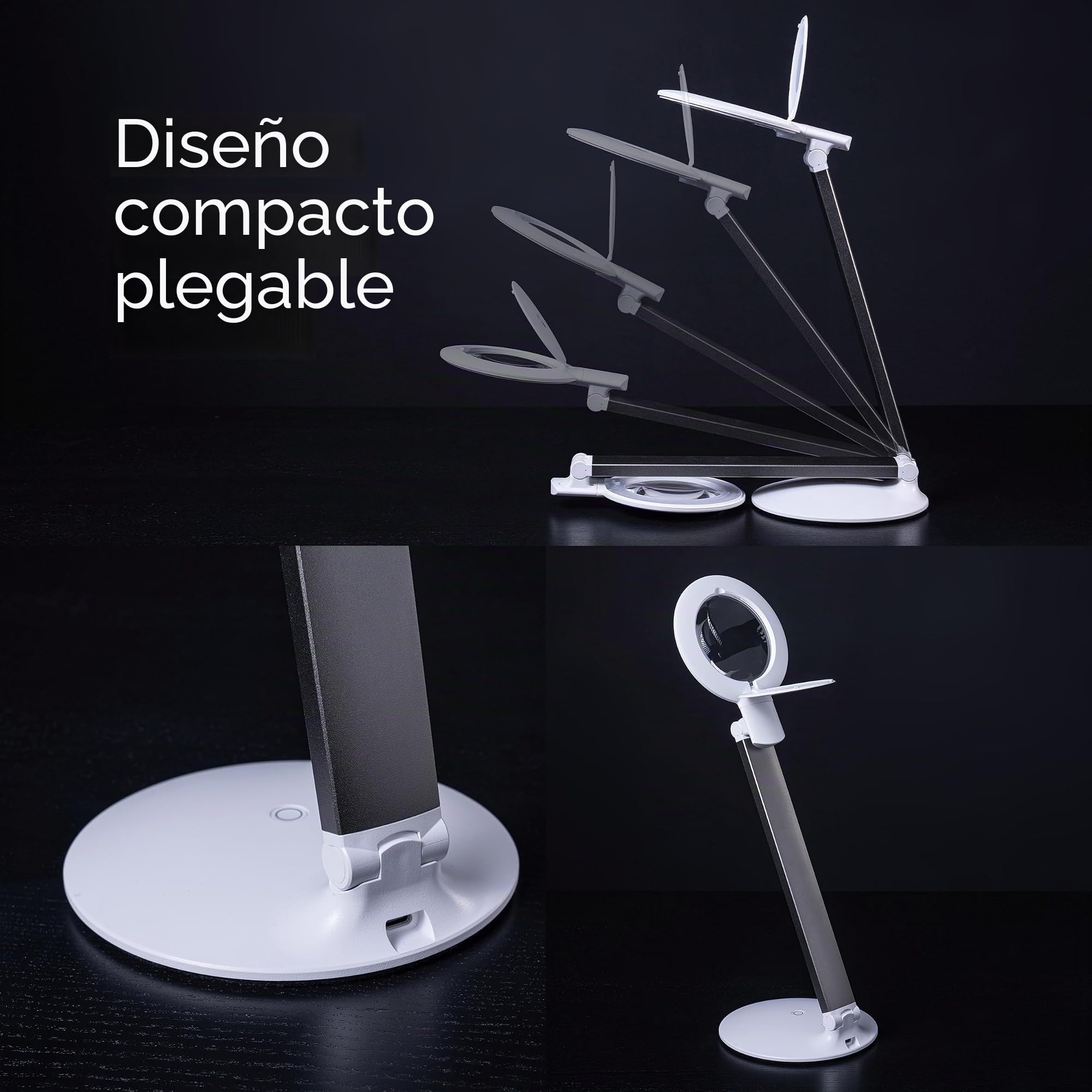 daylight The Company Halo Go 2 Niveles de Brillo Recargable Portátil Lámpara Lupa 80+ CRI Ideal para Cuidado de los Ojos Temperatura de color: 6000K Blanco
