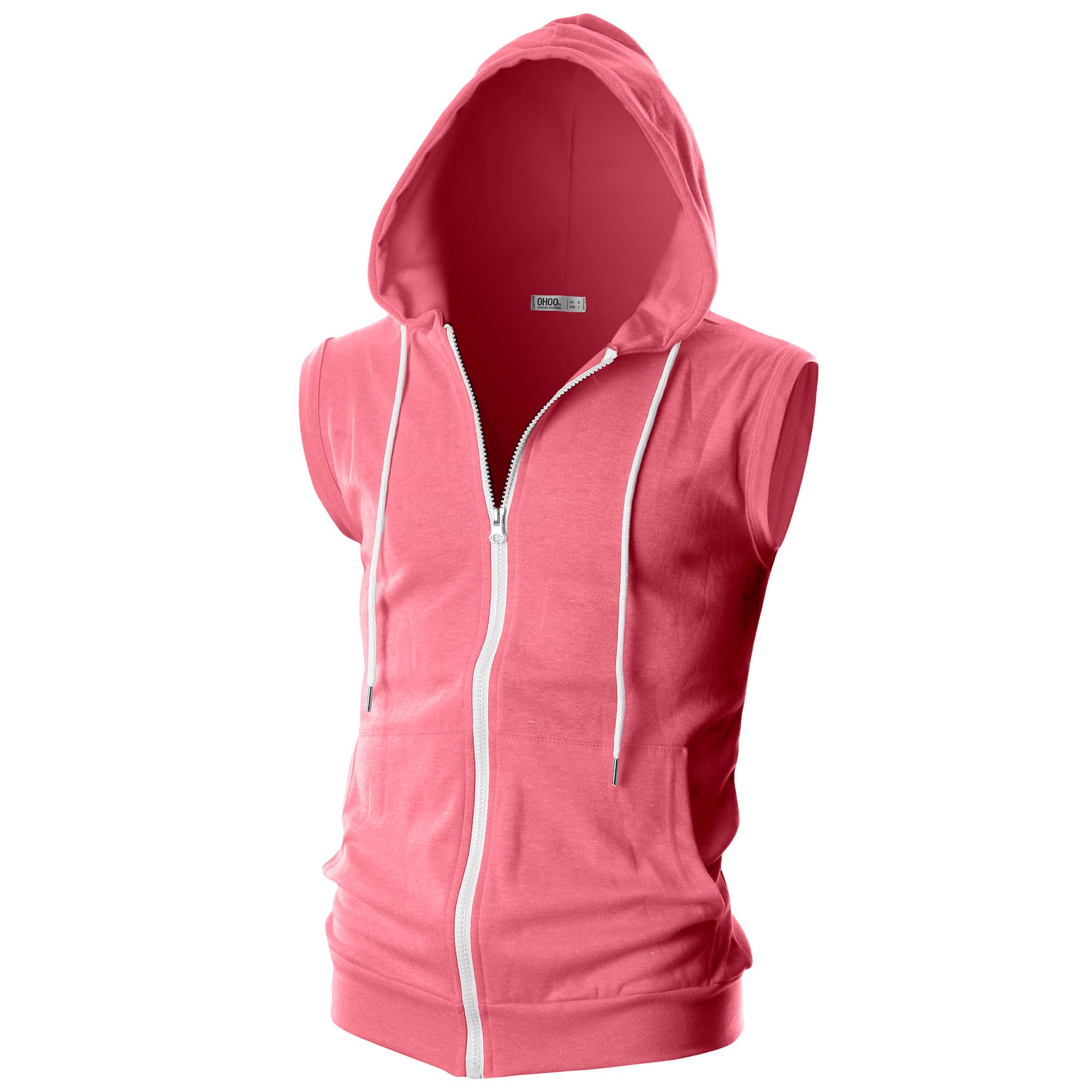 Ohoo Mens Slim Fit Sleeveless Lightweight Zip Up Hooded Sweatshirt Vest Hoodie