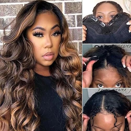Miniatura 6 de Pelucas de cabello humano virgen brasileño ondulado con parte en V, sin pegamento, clip de cabeza completa en la mitad, peluca para mujeres negras,