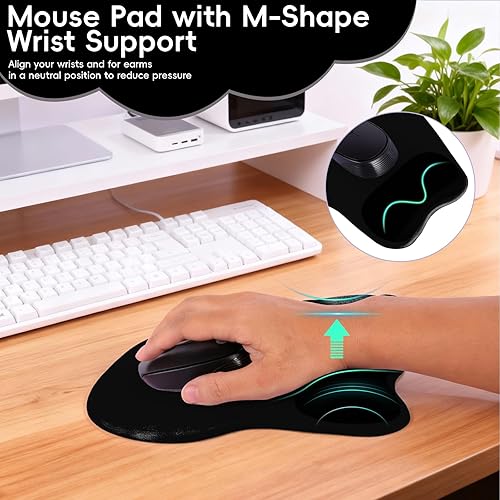 Miniatura 78 de Alfombrilla para mouse con soporte de muñeca, almohadilla antideslizante para mouse para oficina, computadora, laptop y Mac, cómoda y ligera