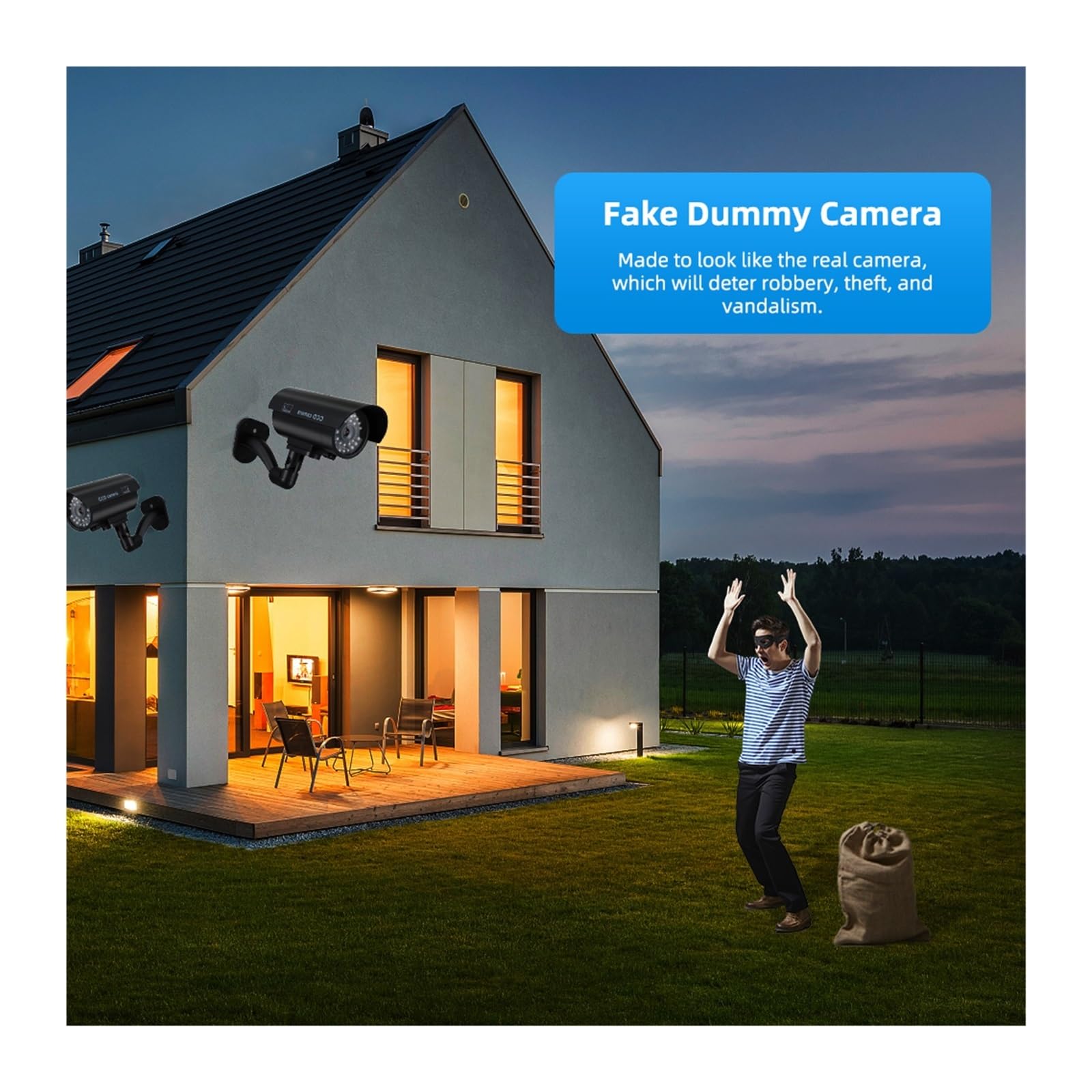 Caméra extérieure Fausse caméra extérieure Bullet LED Light Monitor Surveillance factice étanche Simulation de Protection de la sécurité à Domicile(1black)
