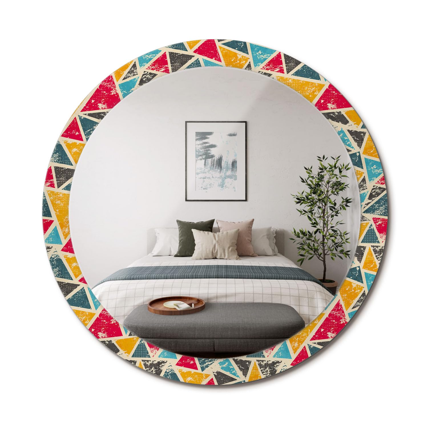 Miroir mural rond verre imprimé minimaliste décoration rétro