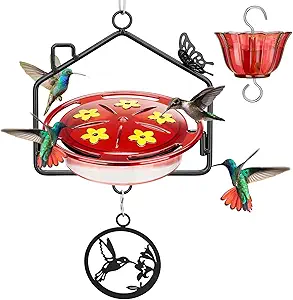 Kingsyard Upgraded Hummingbird Feeder Hanging, Large Capacity Nectar Tray Bee Proof Leakproof, Outdoor 5 Port Perch Metal Bracket Ant Moat Easy Clean Weather Resistant,Black Metal Frame asin的图片
