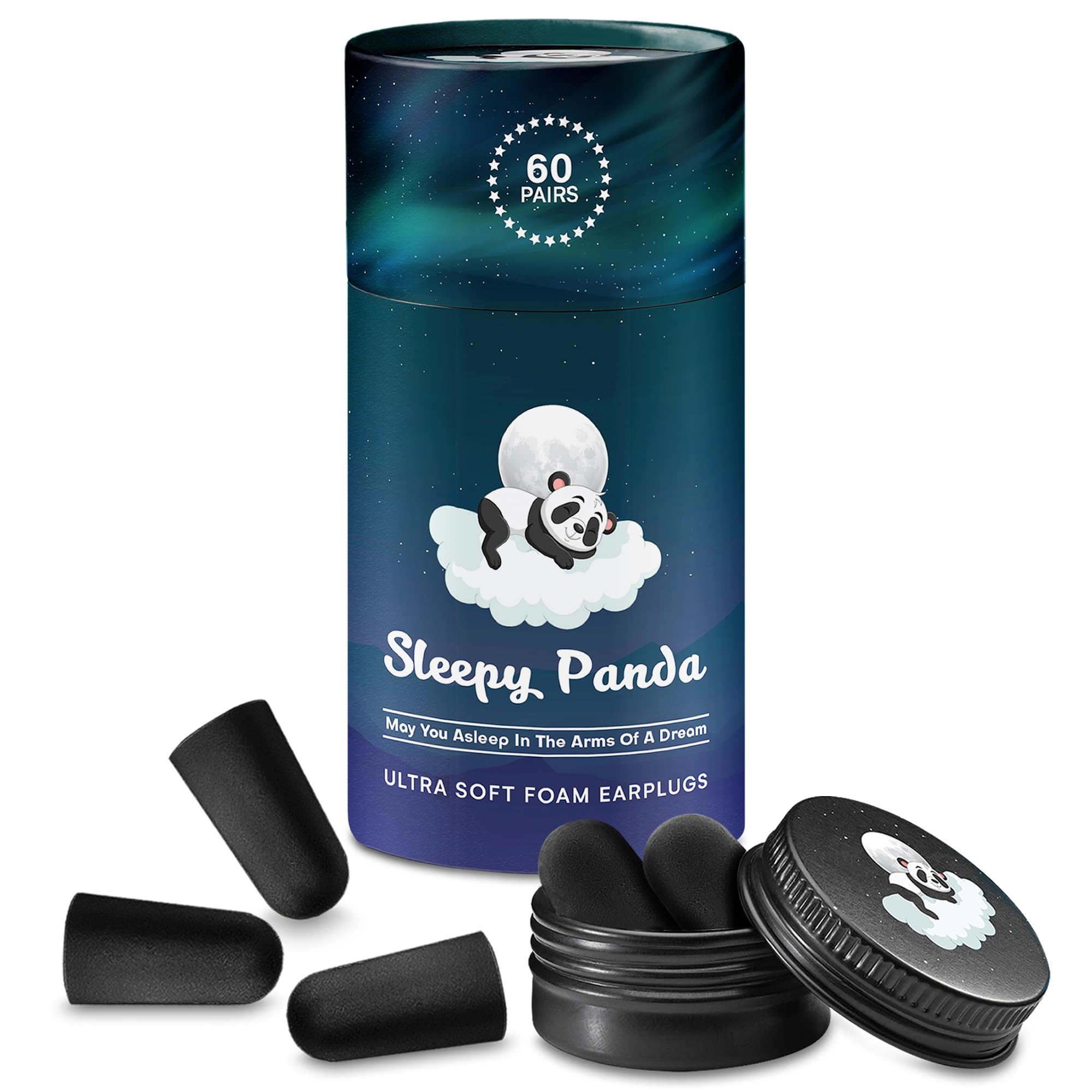 Ear Plugs for Sleep, The Best Noise Cancelling Foam Ear Plugs for Sleeping, 60 Pairs 38DB Highest SNR by Sleepy Panda, New & Upgraded Reusable & Custom Fit Super Soft Earplugs (Black Eclipse)
