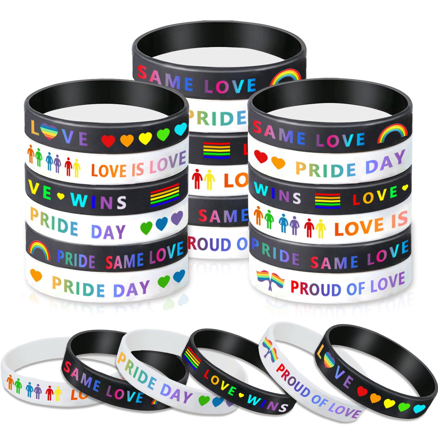 Tikitup 30pcs Gay Pride Silicone Bracelets LGBT Rainbow Support Rubber Wristbands for Lesbian and Gay LGBTQ Party Gifts Pride Day Month Decorations Supplies 6 Design