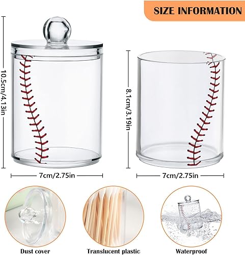 Miniatura 3 de Paquete de 4 tarros de boticario de béisbol, softball de encaje rojo, organizador hermético transparente para almacenamiento de hisopos de algodón,