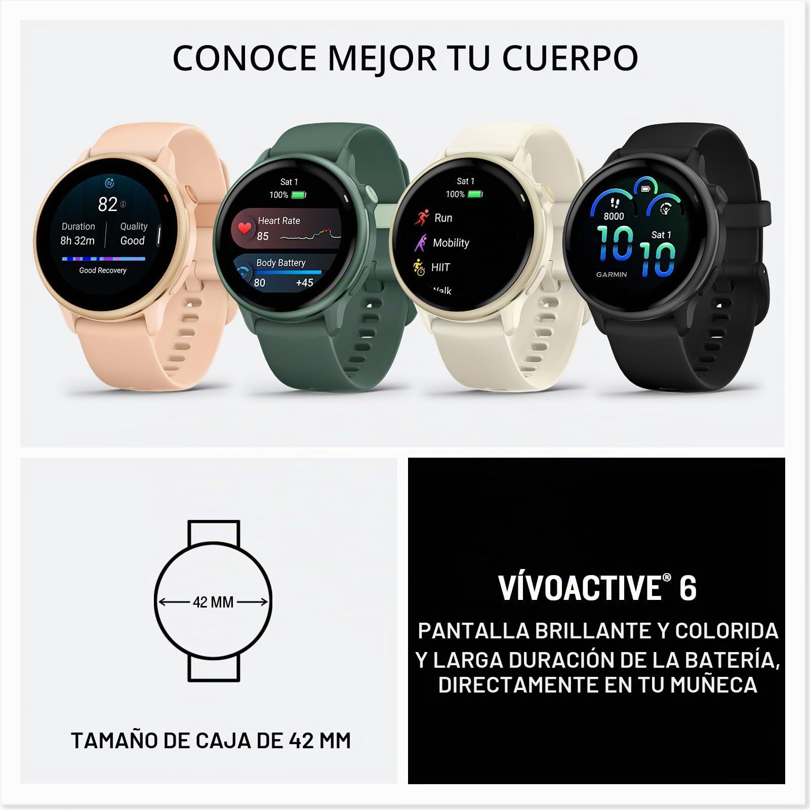 Garmin Vivoactive 6, reloj inteligente GPS de 42 mm, pantalla táctil AMOLED con monitor de frecuencia cardíaca, color negro (renovado)