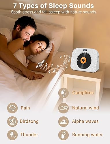 Miniatura 9 de Reproductor de CD portátil con reproductor de CD de escritorio Bluetooth para el hogar con altavoces duales, mango, reproductor de CD Boombox con