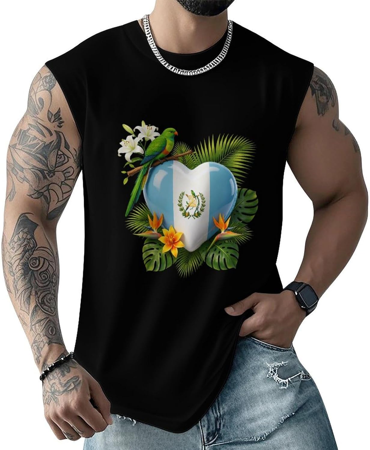 Heart of Guatemala Men Summer Sleeveless Crew Neck Top 5XL