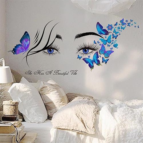 Miniatura 6 de Calcomanías de pared de mariposa con ojos de pestañas azules, citas inspiradoras de sacinora con palabras motivacionales, calcomanías de pared