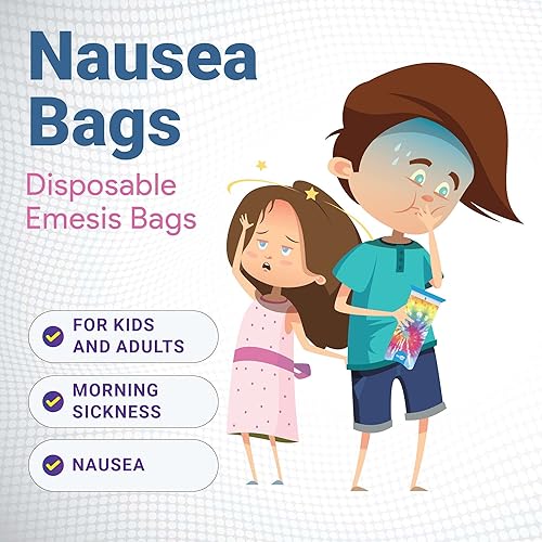 Miniatura 7 de Bolsas de vómito desechables para niños, paquete de 5  Bolsas de Barf envueltas individualmente con bonito estampado de teñido anudado  Bolsas