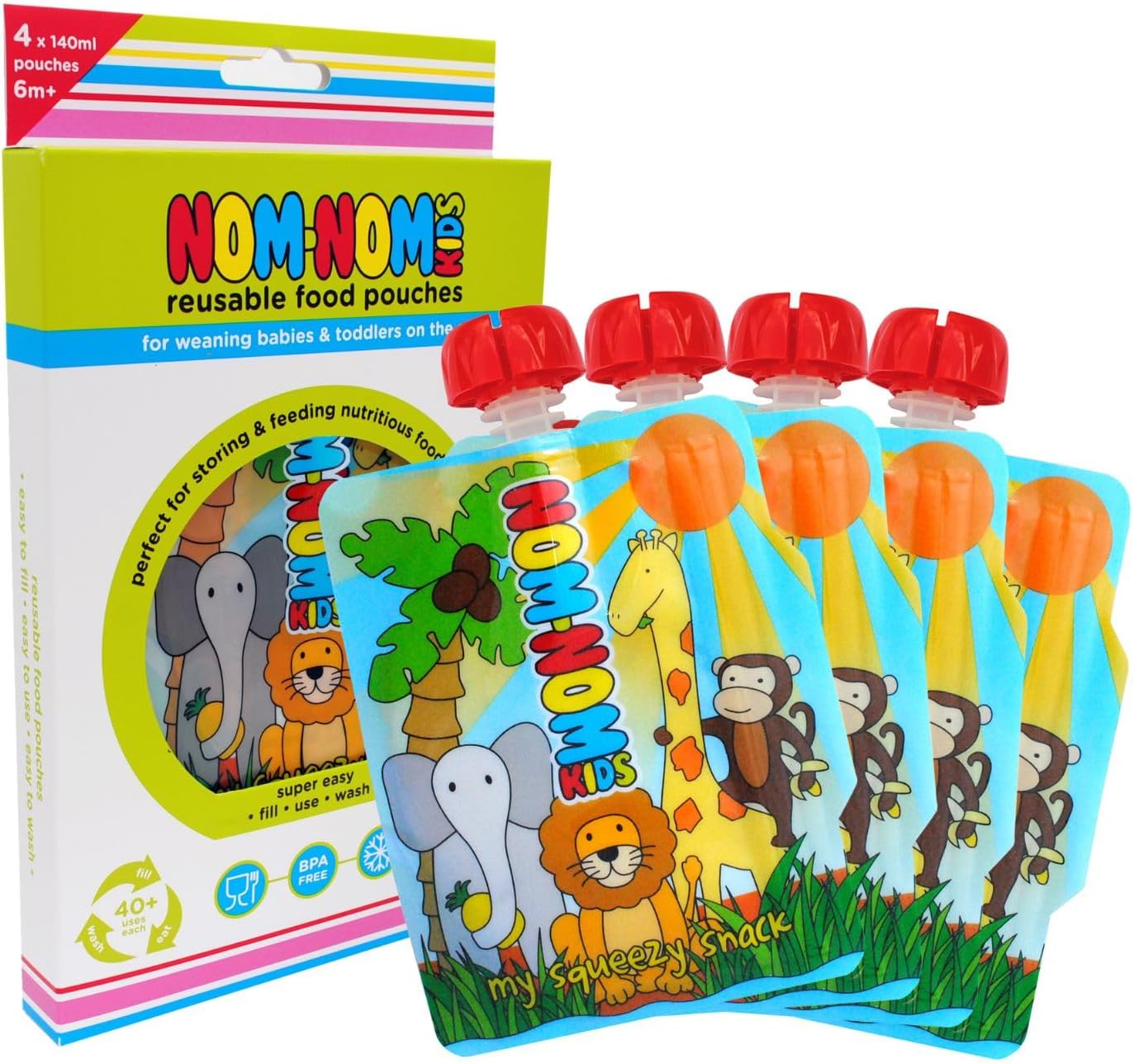 4 x Reusable Food Pouches 140ml | Baby Food pouches for Baby weaning | reusable yoghurt pouches | BPA FREE | Side fill | UK designed