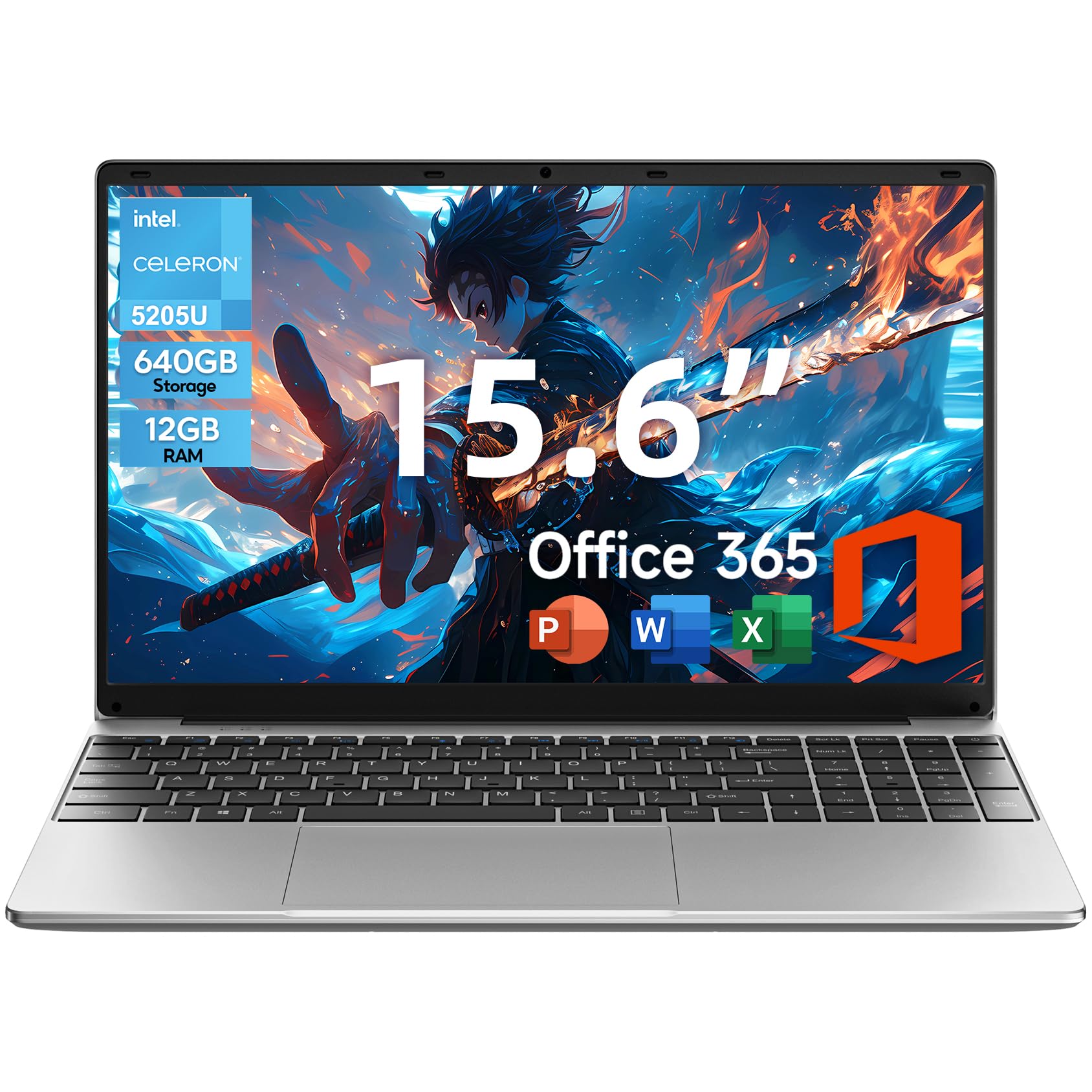jumper Laptop, 12GB RAM 640GB ROM, Office 365-1 Year 5205U Processor, 15.6 Inch Computer, FHD IPS Screen, 38Wh Battery, 2 Stereo Speakers, Numeric Keyboard, HDMI, WIFI5, Type-C.