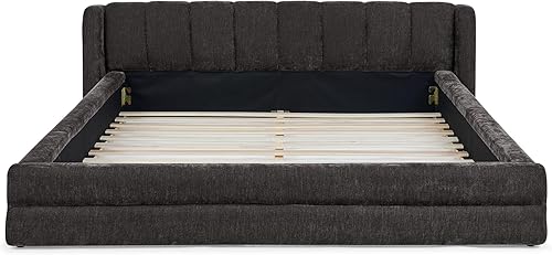 Miniatura 9 de DEINPPA Base de cama tamaño Queen con cabecera suave tipo nube, base de cama de madera con tapizado de chenilla, no necesita somier - Gris oscuro