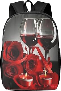 Red Wine Rose and Candle Print Travel Backpack Carry On Flight Approved-Laptop Backpack-Perfect Personal Item Travel Bag