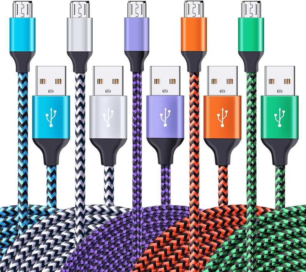 Micro USB Cable, AILKIN 5-Pack 6ft High Speed Nylon Braided Android Charging Cables for Samsung Galaxy J8/J7/S7/S6/Edge/Note 5 4, PS4, Motorola, HTC, LG Android Tablets and More USB to Micro USB Cords