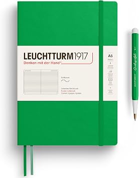 LEUCHTTURM1917 - Notebook Softcover Medium A5-123 Numbered Pages for Writing and Journaling - Thinking Ahead Ruled Paper, Spring Leaf