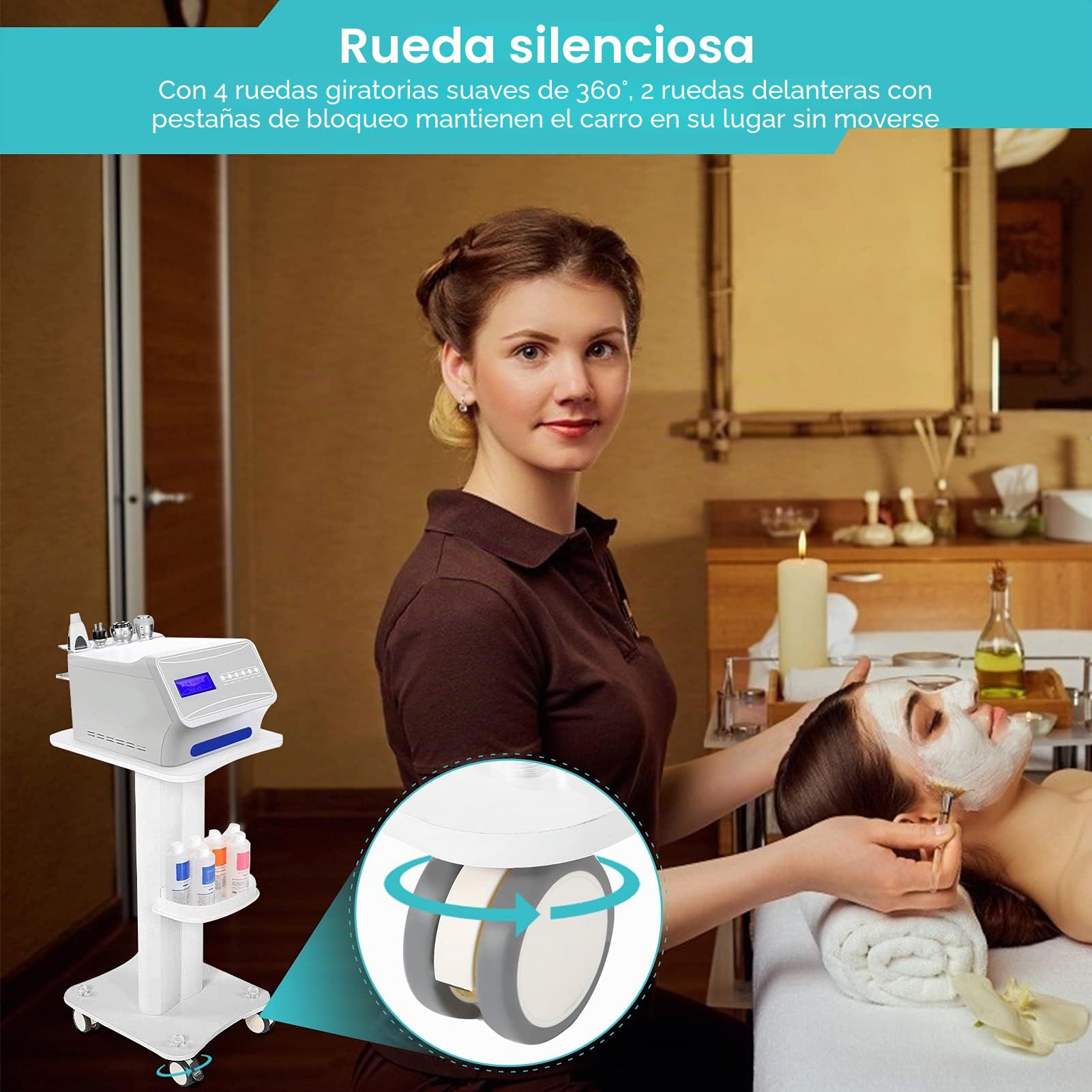 Carro de belleza, carro de salón con compartimento de almacenamiento, portátil de peluquería para tablet de Instituto de Ruleta, carrito de la cómoda rodante con bandeja, para SPA Maquillaje