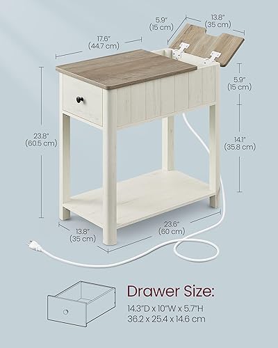 Miniatura 3 de VASAGLE Mesa auxiliar con estación de carga, mesa auxiliar con puertos USB y tomas, mesita de noche con almacenamiento, para sala de estar,