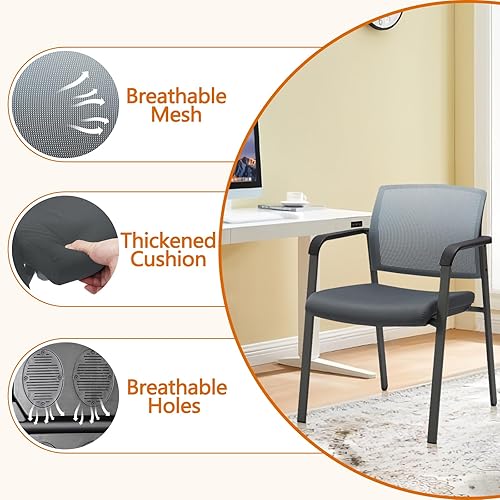 Miniatura 6 de CLATINA Sillas apilables con reposabrazos y respaldo de malla con asiento de tela tapizada y soporte lumbar ergonómico para oficina, escuela,