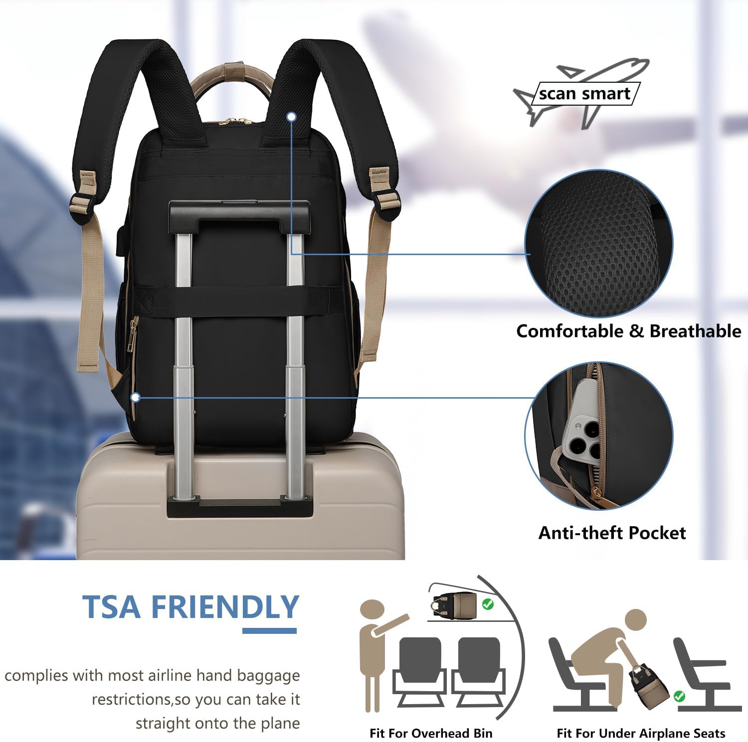 Focdod Laptop Backpack for Women Bag - College Bookbag Business Computer Backpack 15.6 inch Waterproof Work Travel Backpack with USB Charger Anti-theft Casual Cute Backpacks for Nurse Teacher Gift