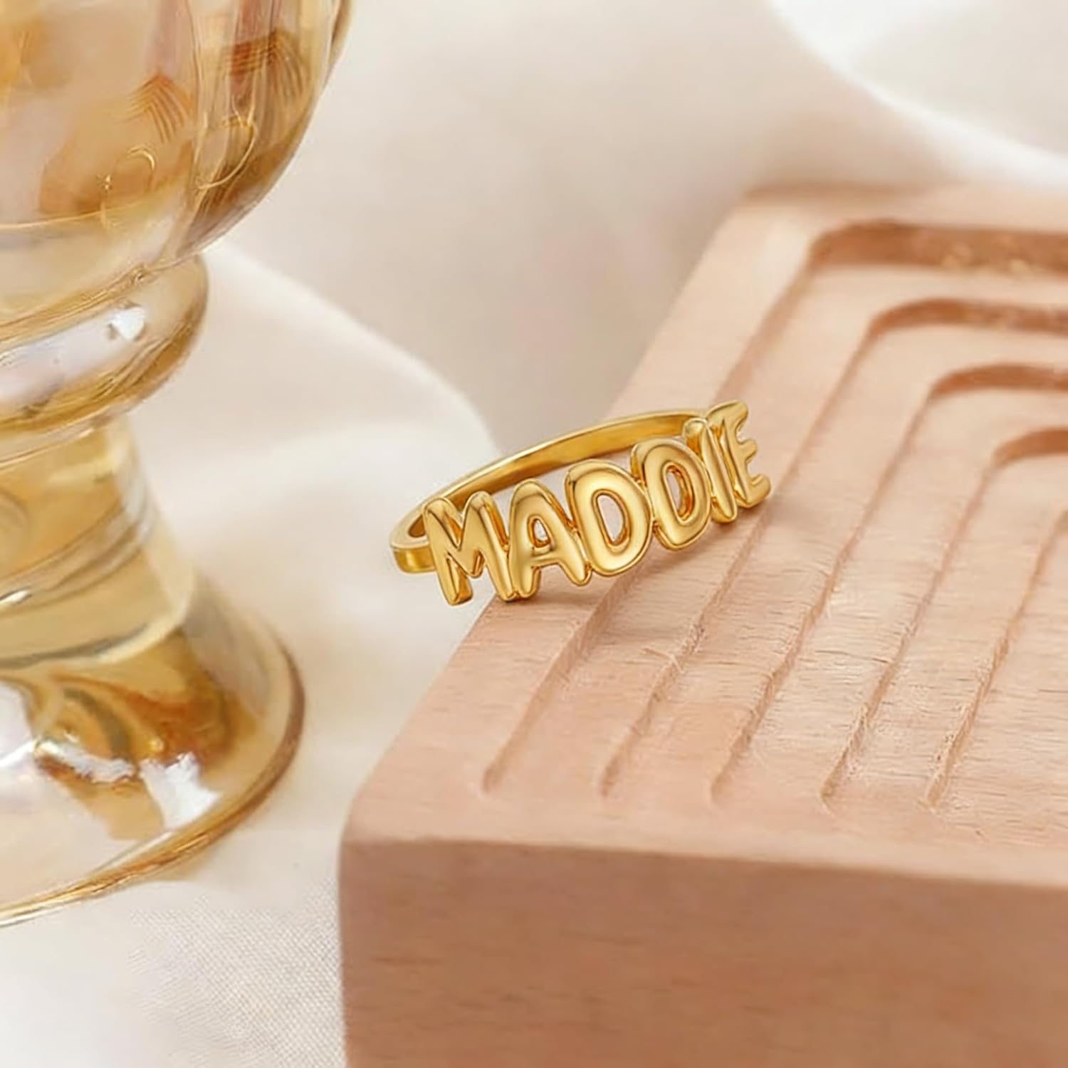 Custom Name Rings for Women, 18K Gold Plated 3D Bubble Jewelry Personalized Birthday Gifts for Women