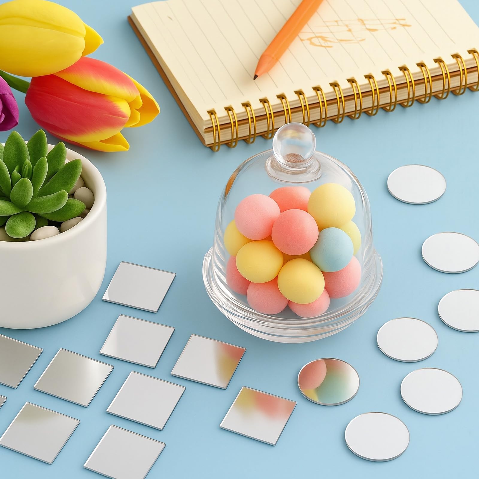 50 Pcs 2 Inch Small Mirrors for Crafts, Round & Square Acrylic Small Decorative Mirror Sticker With Self Adhesive On Back, Mini Wall Mirror for Wall, Mosaics, DIY Craft, Jewelry Making, Home Decor