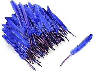 Plumas de ganso naturales para manualidades, 100 unidades, color azul