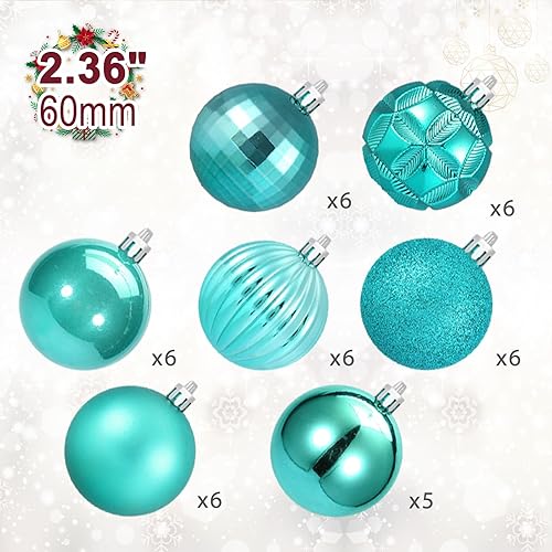 Miniatura 2 de 41ct Large Christmas Balls Shatterproof Hanging Decorations Set for Xmas Tree Garland Ornaments (2.36''/60mm,Turquoise)