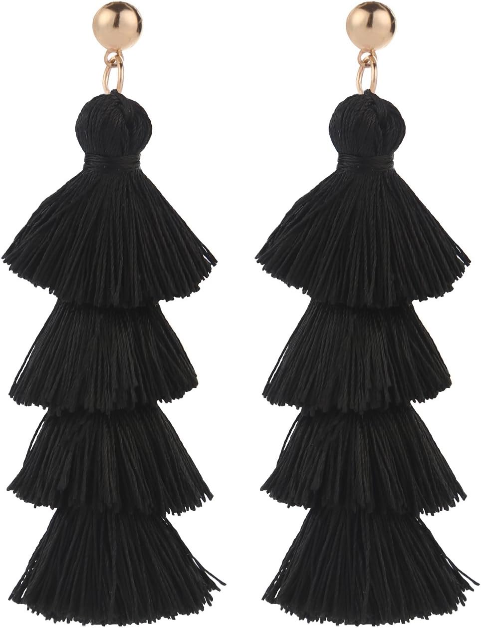 Tassel Earrings Handmade Tiered Thread Tassel Dangle Earrings, Multi Colors