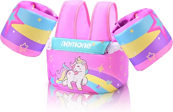Nemone Toddler Swim Vest for 22-70 lbs Kids Floaties Swim Jacket with Arm Water Wings for Girls Boys 1 2 3 4 5 6 7 Years Old Beach Pool 20 30 40 50 60 66 Pounds Puddle Jumper