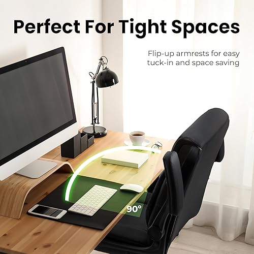 Miniatura 7 de NEO CHAIR Silla de oficina para computadora, ergonómica, ejecutiva, de cuero con respaldo medio, reposabrazos abatibles, ruedas giratorias para