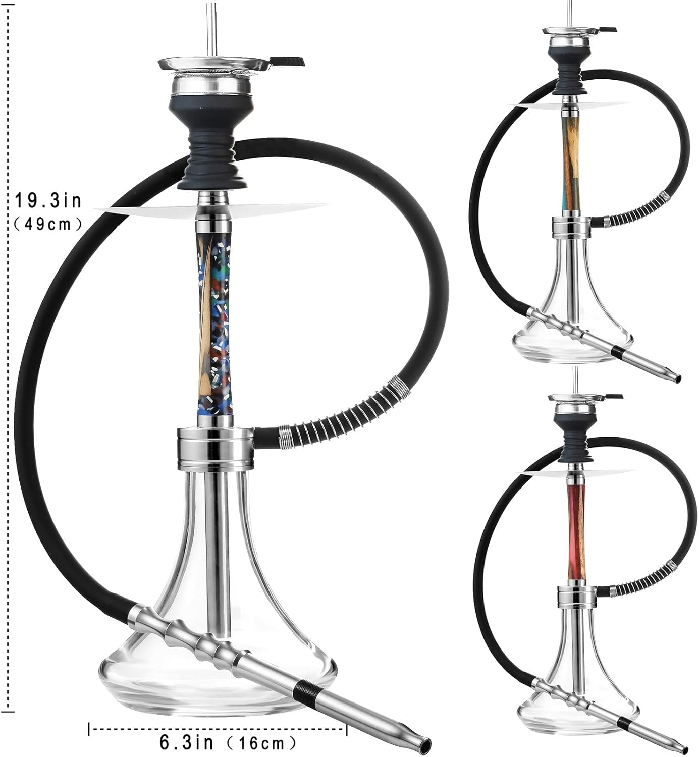 Hookah Set with Silicone Hose Bowl Tongs Mouth Tips Everything Accessories, Wood Shisha Complete Set Small Glass Aluminum Hookahs Portable Hooka Pink
