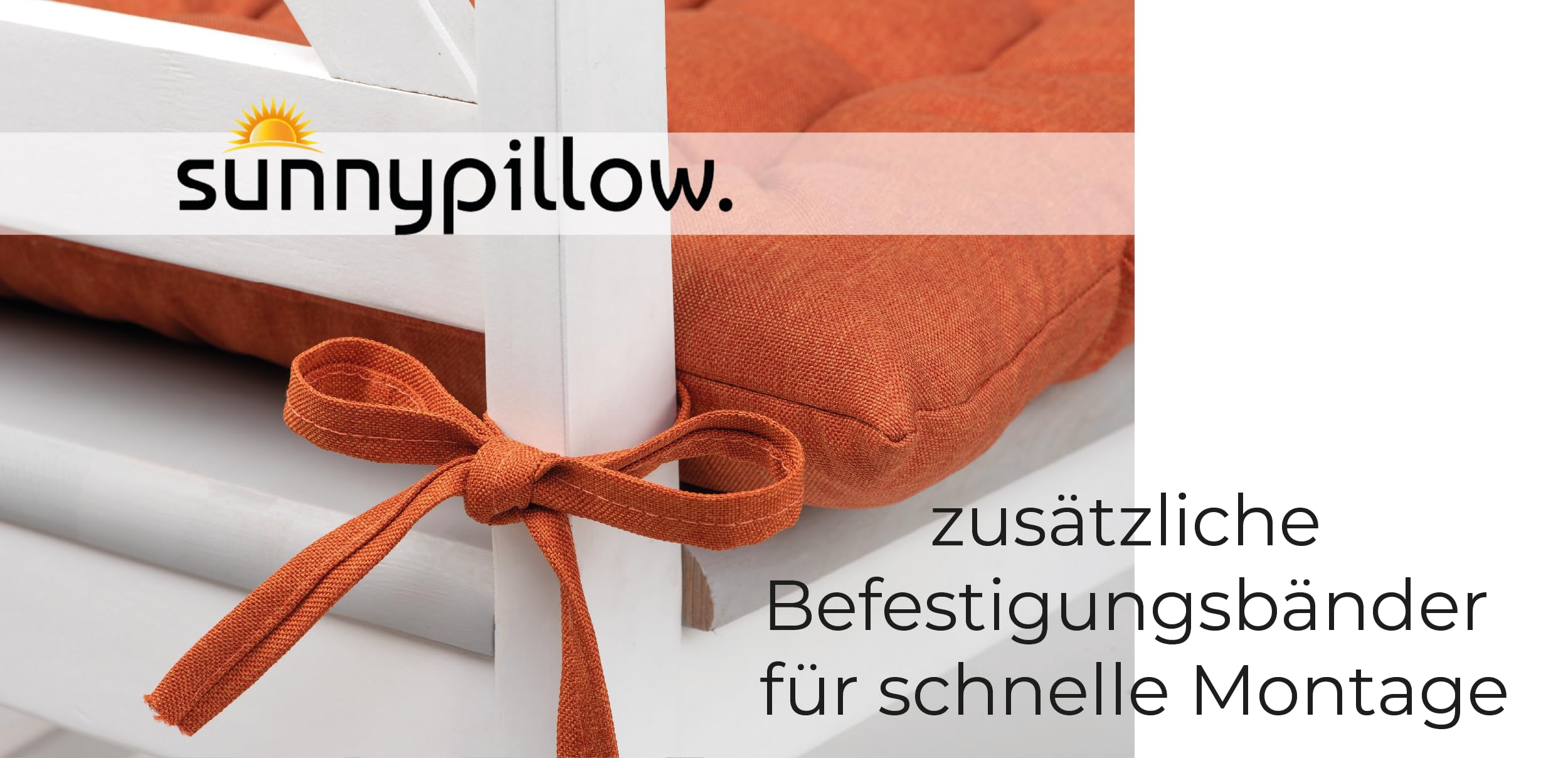 sunnypillow Set di 4 Cuscini per Sedia con Nastri - 45 x 45 cm - Comodi Cuscini da 8 cm di Spessore, per Sedie/Panche in Casa e in Giardino - Seduta Per uso Interno ed Esterno - Aranica