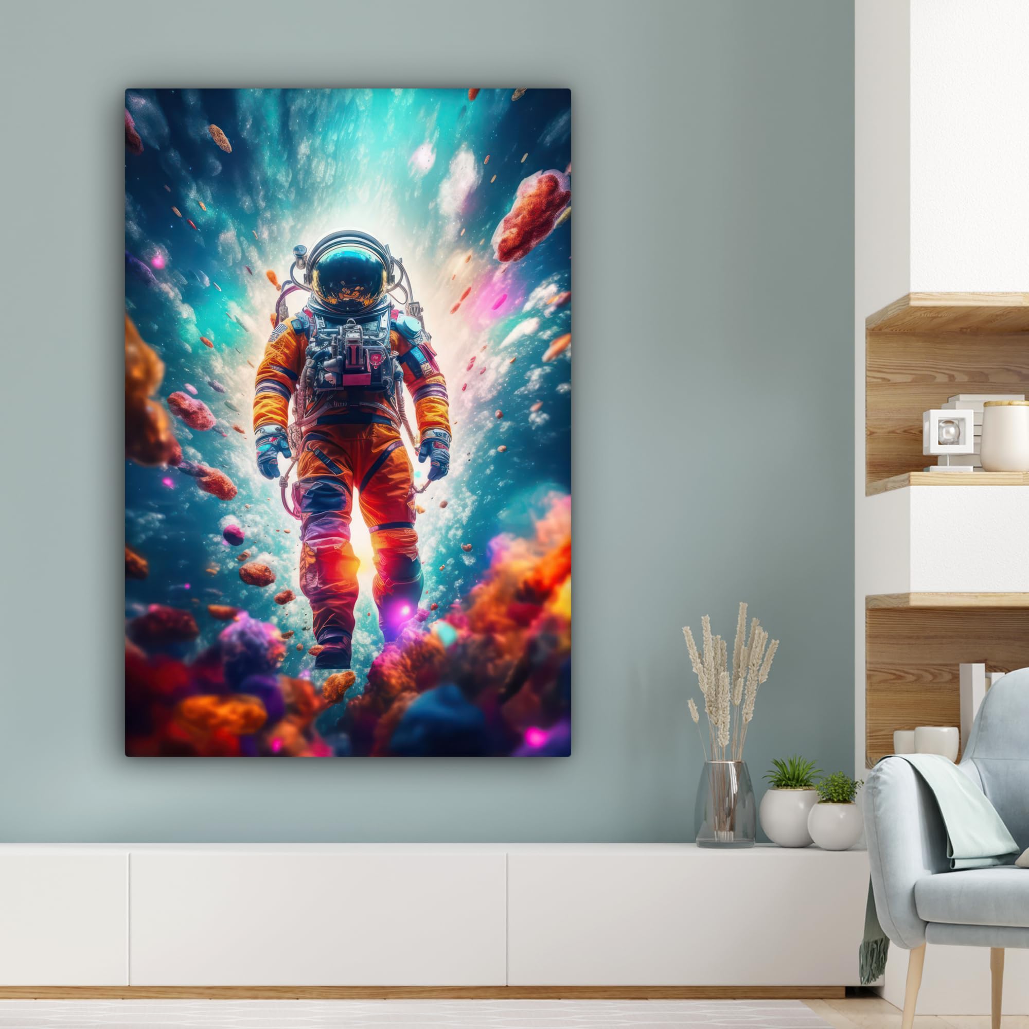 MuchoWow© Quadro Camera Da Letto 80x120 cm Quadri Soggiorno Decorazione Parete Quadri Moderni Su Tela Stampe Foto Con Cornice Quadretti Poster Casa Astronauta - Meteorite - Neon